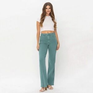 Judy Blue Jeans High Rise Teal Garment Dyed Straight Leg Stretch JB88621 22W